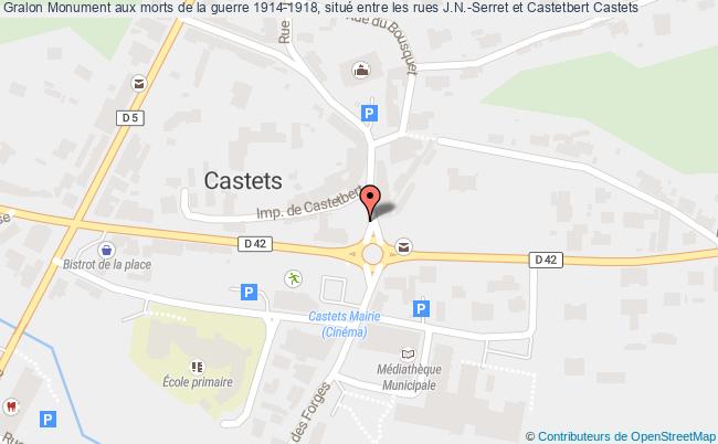 Monument aux morts de la guerre 1914-1918, situé entre les rues J.N.-Serret et Castetbert