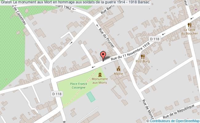 Le Monument Aux Mort En Hommage Aux Soldats De La Guerre 1914 - 1918  Barsac