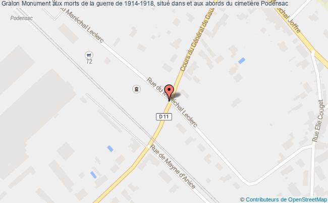 Monument Aux Morts De La Guerre De 1914-1918, Situé Dans Et Aux Abords Du Cimetière  Podensac