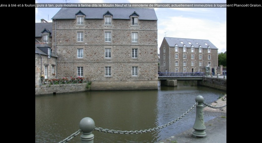 Moulins à blé et à foulon, puis à tan, puis moulins à farine dits le Moulin Neuf et la minoterie de Plancoët, actuellement immeubles à logement